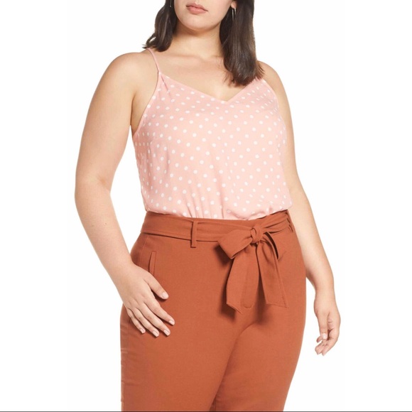 Halogen Tops - Halogen Pink Polka Dot V-Neck Camisole Tank Top